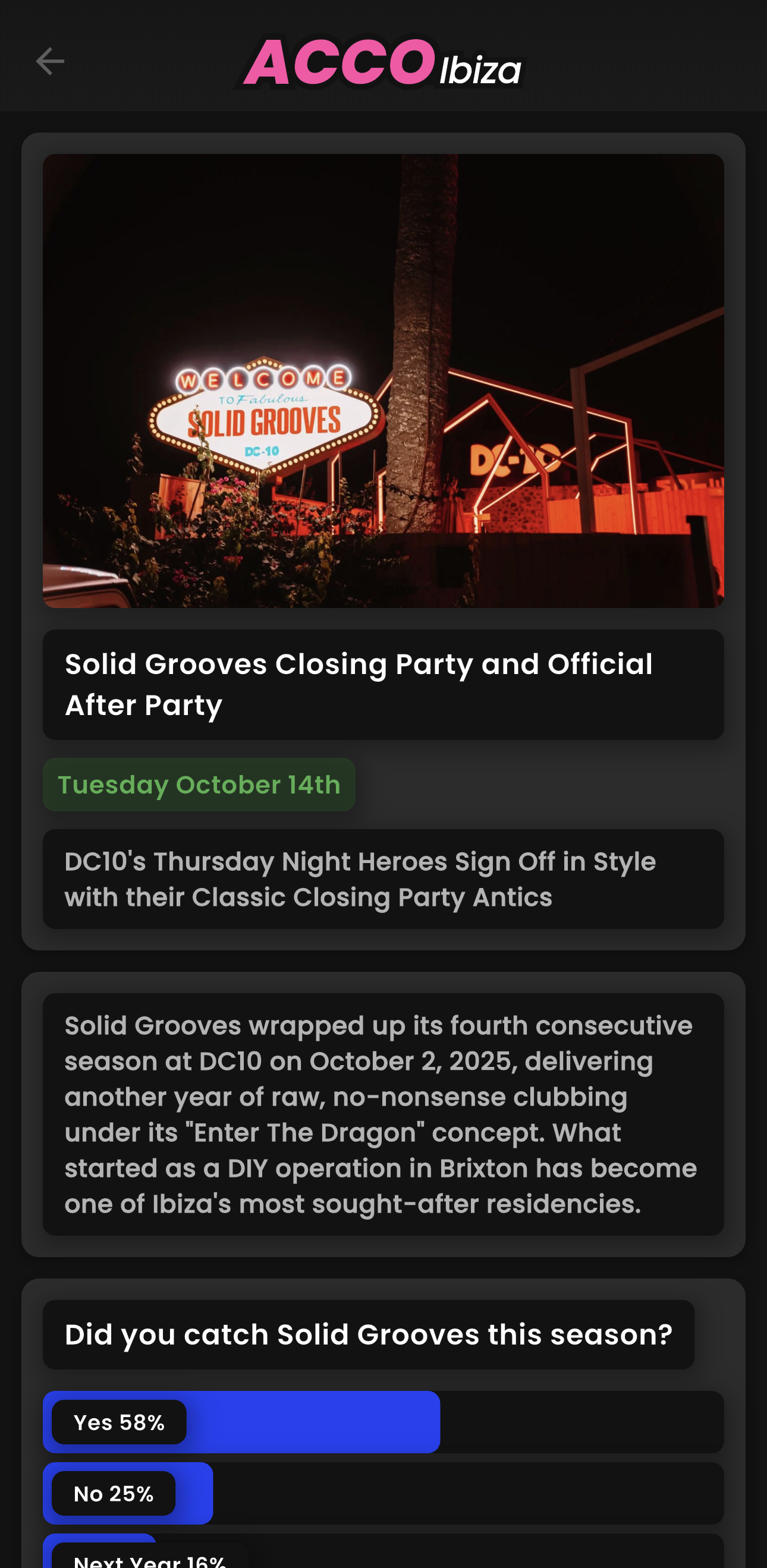 ACCO Ibiza App - News Screen