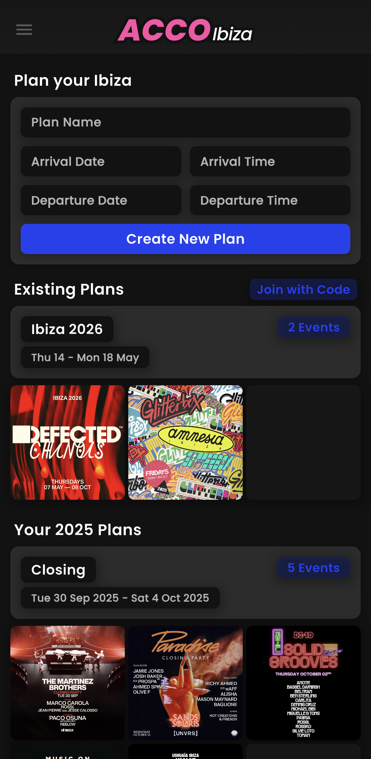 ACCO Ibiza App - Trips Screen